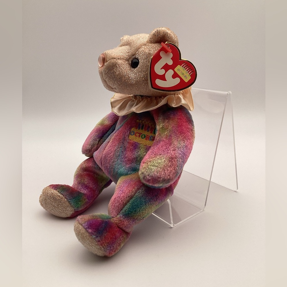 TY Beanie Baby October The Birthday Bear with Opal Birthstone Nose 2001 - Picture 6 of 10